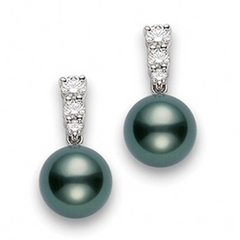 Mikimoto Morning Dew  Black South Sea Pearl & Diamond Earrings