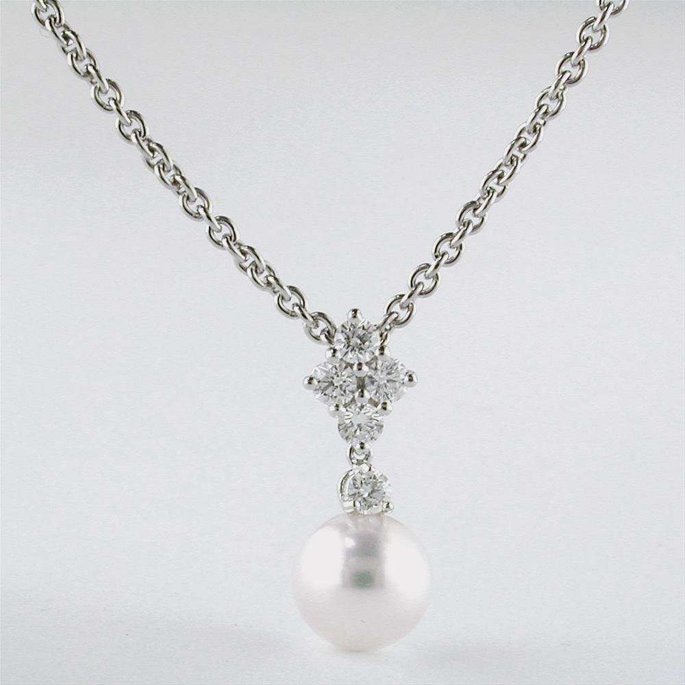 Mikimoto Classic Elegance White Akoya Pearl & Diamond Pendant White Gold