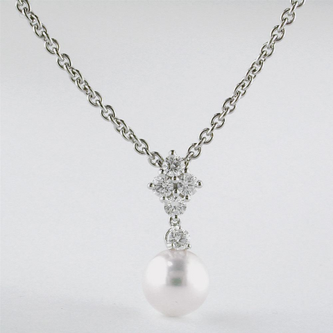Mikimoto Classic Elegance White Akoya Pearl & Diamond Pendant White Gold