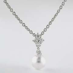 Mikimoto Classic Elegance White Akoya Pearl & Diamond Pendant White Gold