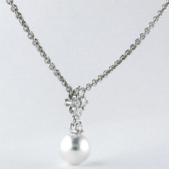 Mikimoto Classic Elegance White Akoya Pearl & Diamond Pendant White Gold