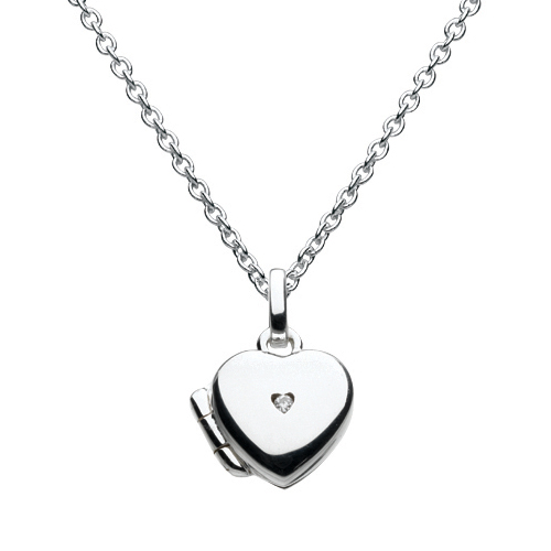 Kit Heath Dinky Diamond Heart Locket Silver Children's Necklace Pendant