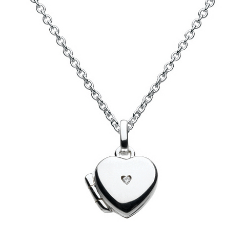 Kit Heath Dinky Diamond Heart Locket Silver Children's Necklace Pendant