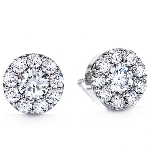 Hearts on Fire Fulfillment Round Diamond Halo Stud Earrings 18K White Gold