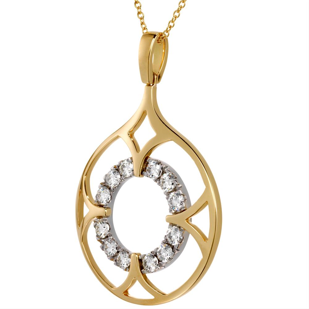 Hearts on Fire Copley Single Drop Diamond Pendant Necklace Yellow Gold & Platinum