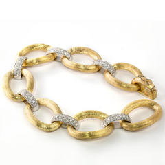 18K Yellow Gold Large Oval & Pave Diamond Link Bracelet ITALY