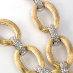 18K Yellow Gold Large Oval & Pave Diamond Link Bracelet ITALY
