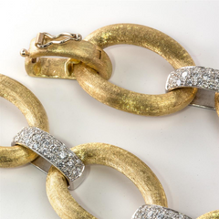 18K Yellow Gold Large Oval & Pave Diamond Link Bracelet ITALY