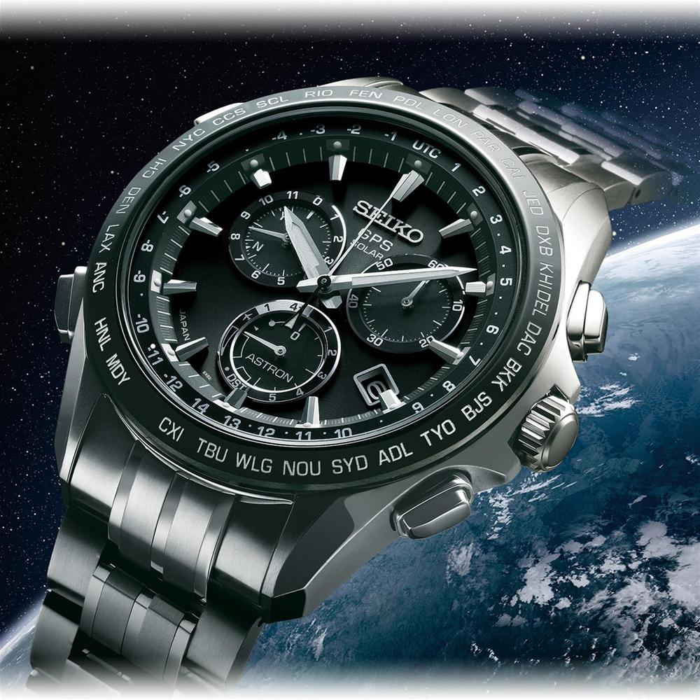Seiko Astron GPS Solar 44.6mm Watch Titanium with Ceramic Bezel Black Dial Series 8X SSE003
