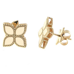 Roberto Coin Princess Flower Plain Medium Stud Earrings 18K Yellow Gold