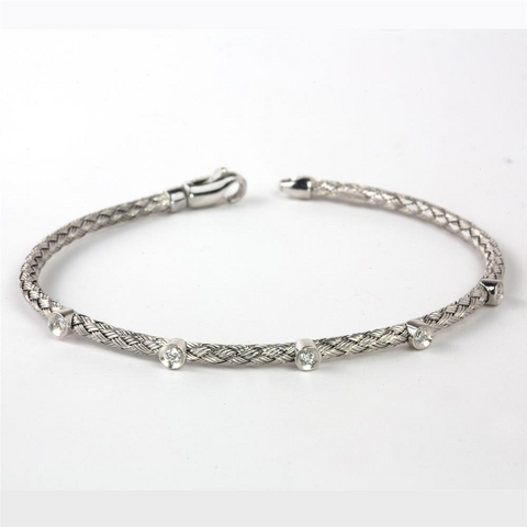 Flexible Woven 14K White Gold Bracelet with Diamonds