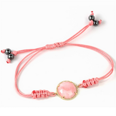 Pink Opal & Diamond 14K Yellow Gold Pink Cord Bracelet