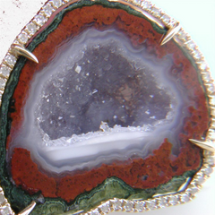 Geode Druse (Drusy) (Druzy) Collector's Gem Quartz Double Dangle Earrings with Diamonds in Yellow Gold