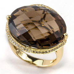 Oval Smoky Topaz Diamond Halo 14K Yellow Gold Ring