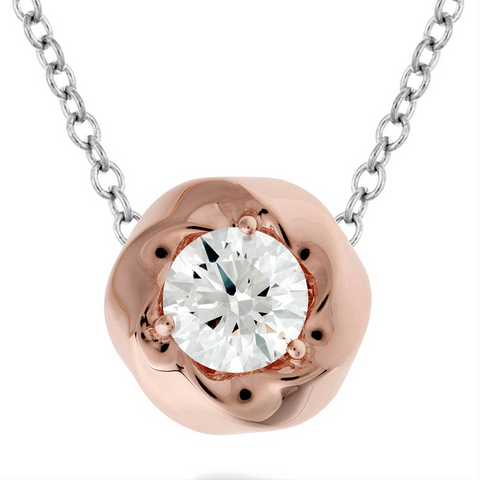 Hearts on Fire Atlantico Flower Rose Gold Single Diamond Pendant Necklace