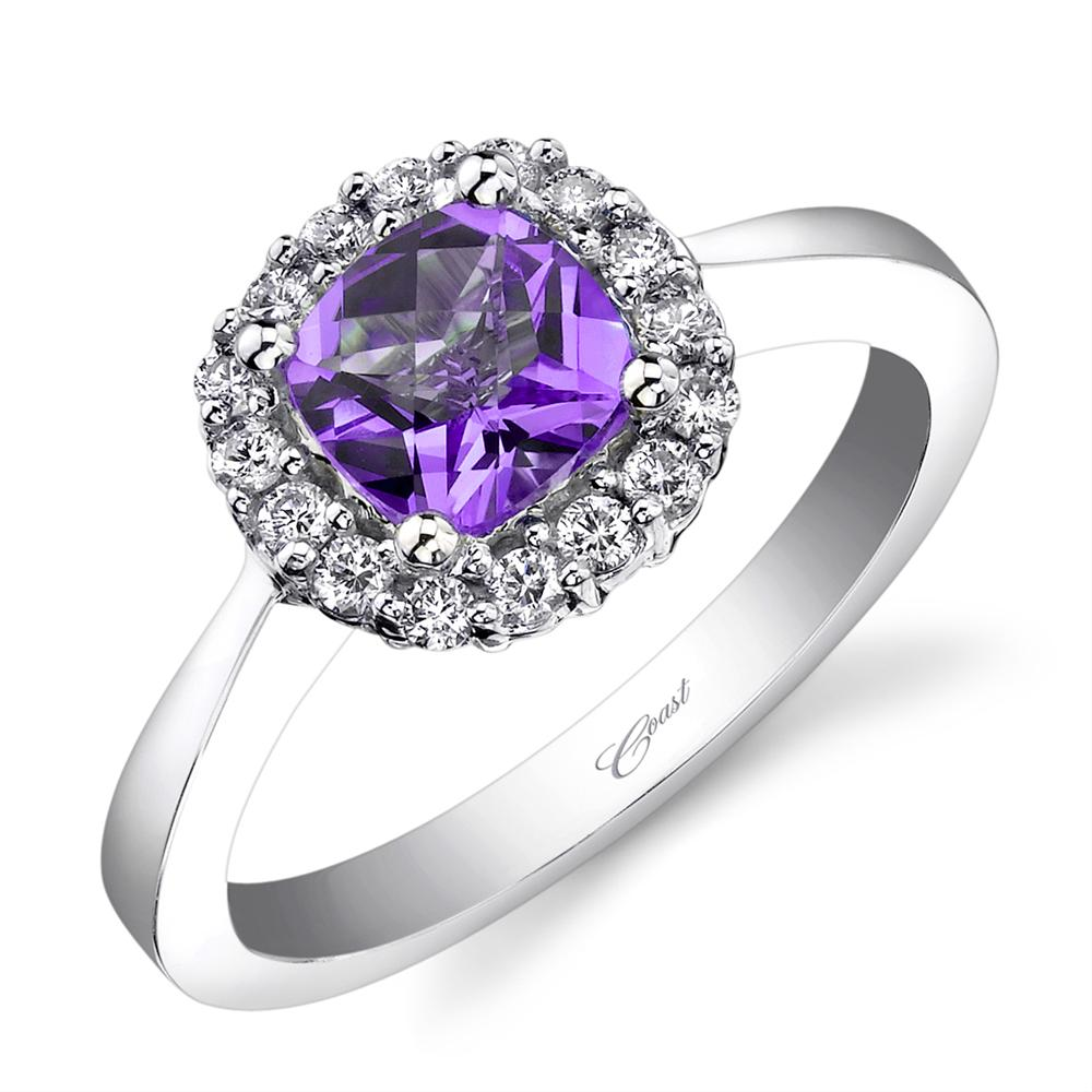 Cushion Amethyst Diamond Halo White Gold Cocktail Ring