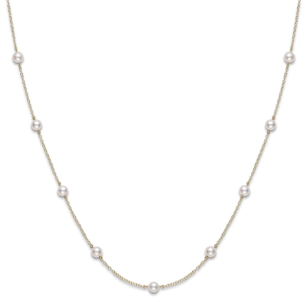 Mikimoto Akoya White Pearl Station Necklace 18" Yellow Gold