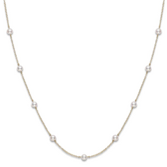 Mikimoto Akoya White Pearl Station Necklace 18" Yellow Gold