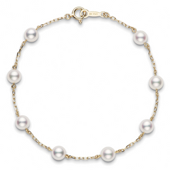 Mikimoto Akoya White 5mm Pearl Station Bracelet 7" Yellow Gold