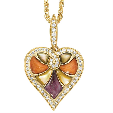Kabana Mixed Spiny Oyster and Mother of Pearl Diamond Heart Pendant Necklace GPCF314MMS2