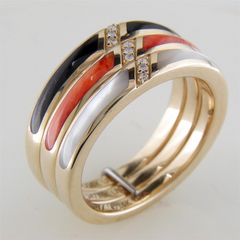 Kabana Black Onyx, Mother of Pearl, and Spiny Oyster Inlay Gold Ring