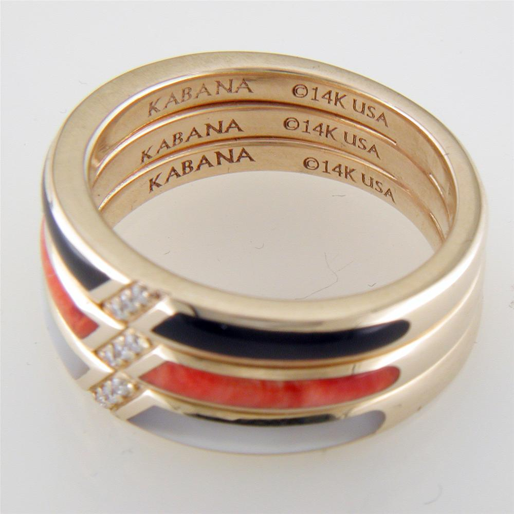 Kabana Black Onyx, Mother of Pearl, and Spiny Oyster Inlay Gold Ring