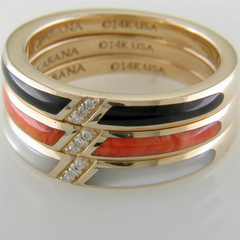 Kabana Black Onyx, Mother of Pearl, and Spiny Oyster Inlay Gold Ring
