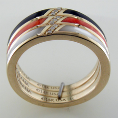 Kabana Black Onyx, Mother of Pearl, and Spiny Oyster Inlay Gold Ring