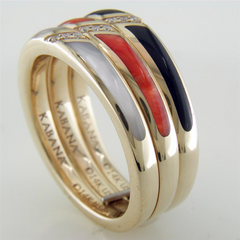 Kabana Black Onyx, Mother of Pearl, and Spiny Oyster Inlay Gold Ring