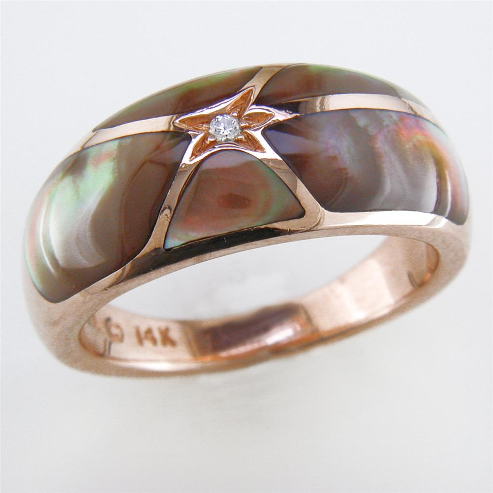 Kabana Black Mother of Pearl Inlay Ring in 14K Rose Gold