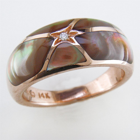 Kabana Black Mother of Pearl Inlay Ring in 14K Rose Gold