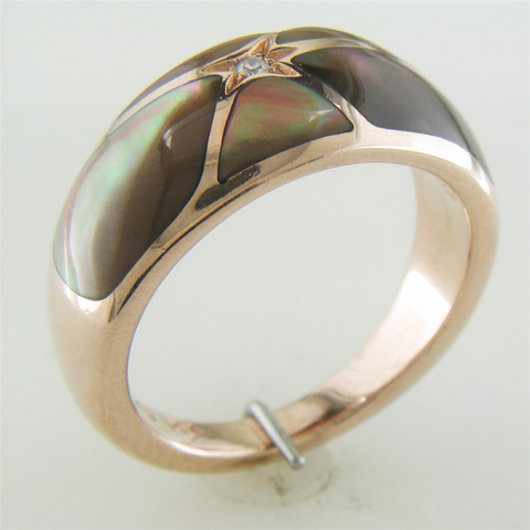 Kabana Black Mother of Pearl Inlay Ring in 14K Rose Gold