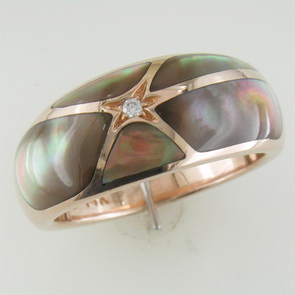 Kabana Black Mother of Pearl Inlay Ring in 14K Rose Gold
