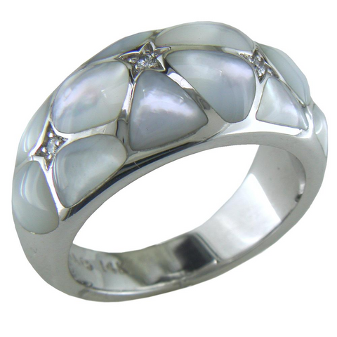 Kabana White Mother of Pearl Inlay Diamond White Gold Ring WRIF501MW