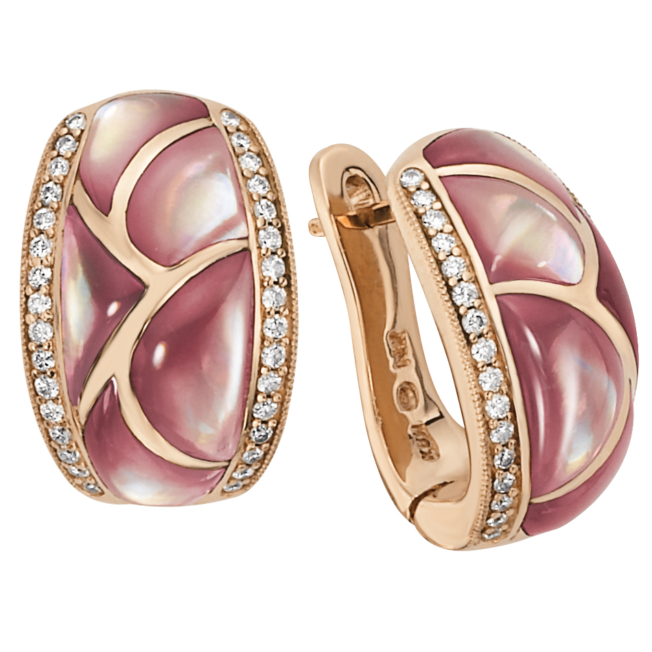 Kabana Pink Mother of Pearl Diamond Rose Gold Earrings NECF219MP