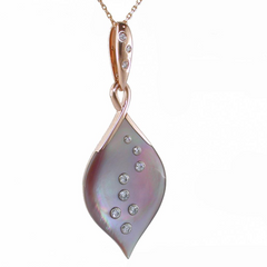 Kabana Pink Mother of Pearl Inlay Rose Gold & Diamond Teardrop Pendant Necklace