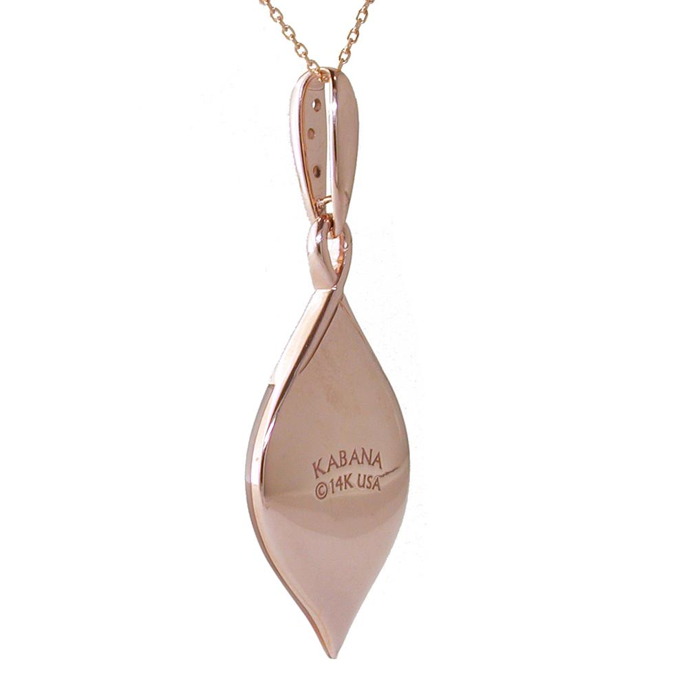 Kabana Pink Mother of Pearl Inlay Rose Gold & Diamond Teardrop Pendant Necklace