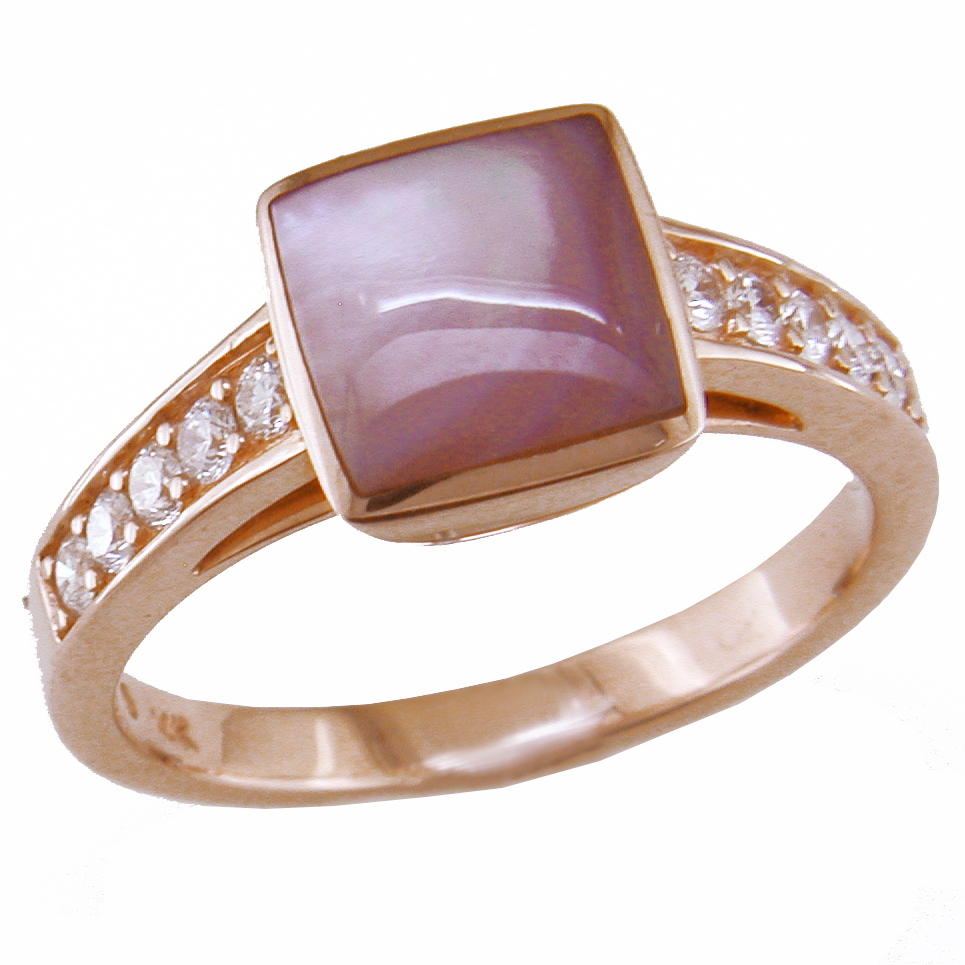 Kabana Square Pink Mother of Pearl Ring with Diamonds in 14K Rose Gold