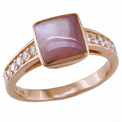 Kabana Square Pink Mother of Pearl Ring with Diamonds in 14K Rose Gold