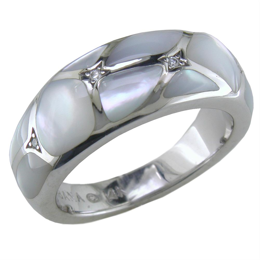 Kabana White Mother of Pearl Inlay Diamond White Gold Ring WRIF503MW