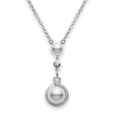 Mikimoto Petite Soleil Diamond & Pearl Necklace Drop Pendant