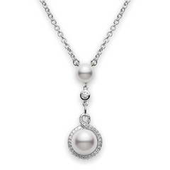 Mikimoto Petite Soleil Diamond & Pearl Necklace Drop Pendant