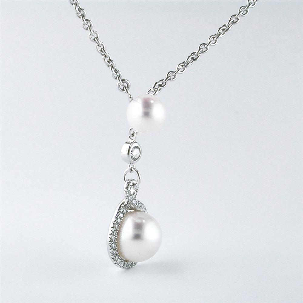 Mikimoto Petite Soleil Diamond & Pearl Necklace Drop Pendant