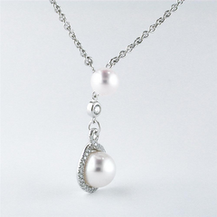 Mikimoto Petite Soleil Diamond & Pearl Necklace Drop Pendant