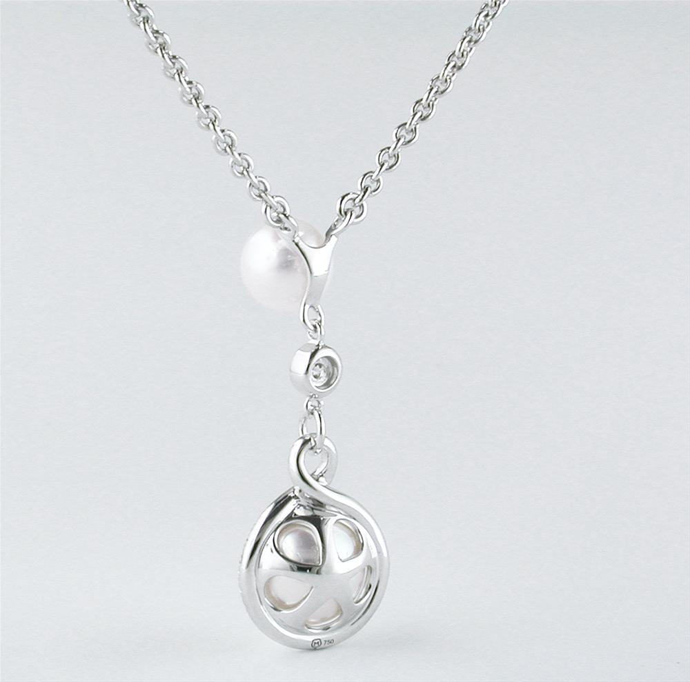 Mikimoto Petite Soleil Diamond & Pearl Necklace Drop Pendant
