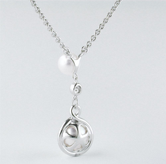 Mikimoto Petite Soleil Diamond & Pearl Necklace Drop Pendant