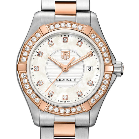 TAG Heuer Aquaracer Diamond Bezel 27mm Rose Gold Steel Watch WAP1452BD0837