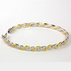Fancy Yellow & Colorless Diamond Weave Design Two-Tone Gold Bangle Bracelet