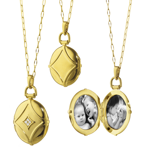 Monica Rich Kosann 18K Yellow Gold Petite Geometric Locket Pendant with Diamonds