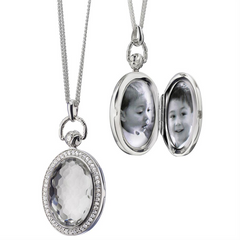 Monica Rich Kosann Sterling Silver Oval Stone Pocketwatch Locket with Faceted Rock Crystal